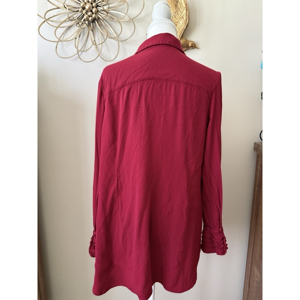 Soft Surroundings L Burgundy Rayon Romantic Button Front Blouse Dark Academia - Picture 5 of 11